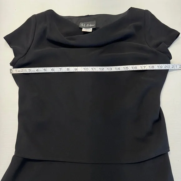 S.L. Fashions Black Evening Drape Neck Dress Size 12 - Picture 4 of 7